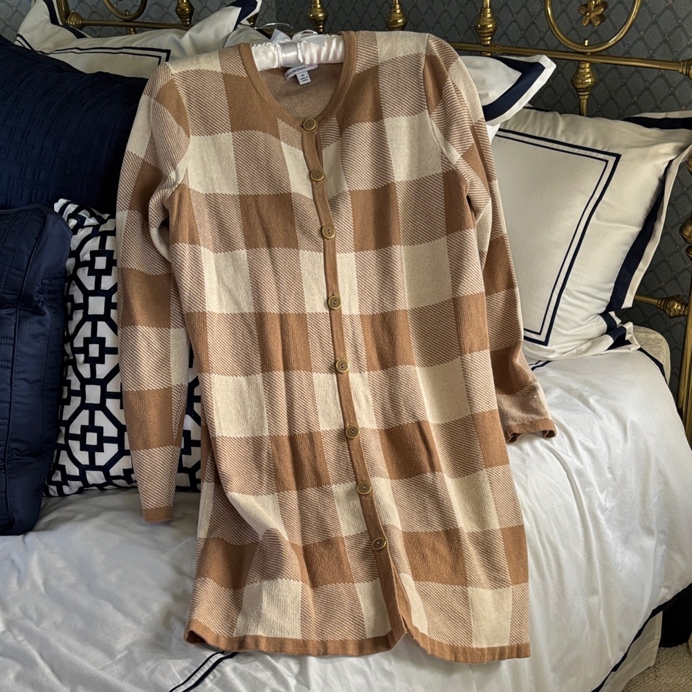 Camel and Cream Plaid Cardigan